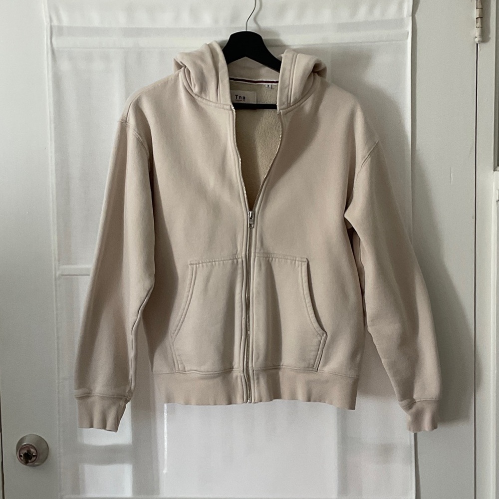 Tna Beige Zip-Up Hoodie with Sherpa Lining